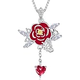 VANAODUC Birthstone Rose butterfly Necklace for Women,heart shape that can swing Pendant 14K 18K White Gold Womens Necklaces, Jewelry Anniversary Birthday Christmas Gifts for Her Mom Wife