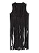 Persun Women's Black Faux Suede Hole Tasseled Hem Collarless Waistcoat