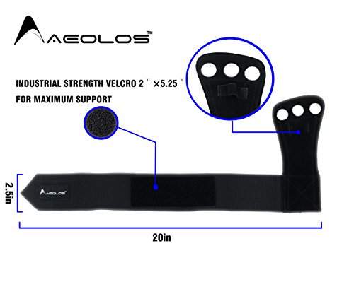 AEOLOS 3 Hole Leather Gymnastics Hand Grips with Wrist Wraps and Carry Bag, Small, Black