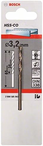 Bosch Professional 2608585843 HSS-Co Metal Drill Bit (stainless steel, 3.2 x 36 x 65 mm, accessory drill driver) , Gold
