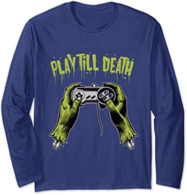 Unisex Zombie Gamer, Play Till Death, LS T-shirt XL: Navy