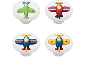 FARM FRESH KNOBS Set of 4 - Airplanes Aircraft Kid's Bedroom Room Decor Children - Decorative Ceramic Dresser Drawer PULLS Cabinet Cupboard KNOBS