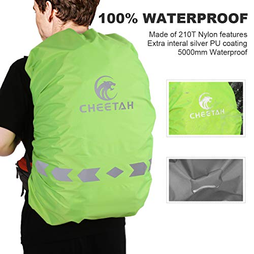 CHEETAH Outdoor 100% Waterproof Backpack Rain Covers (45L-80L) with Adjustable Anti-Slip Cross Buckle Strap and Reflective Strip, Durable Strengthened Layer for Hiking, Hunting, Biking,Cycling Green-M