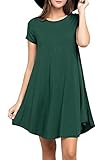 Viishow Women's Casual Plain Flowy Simple Swing T-Shirt Loose Dress Dark Green M