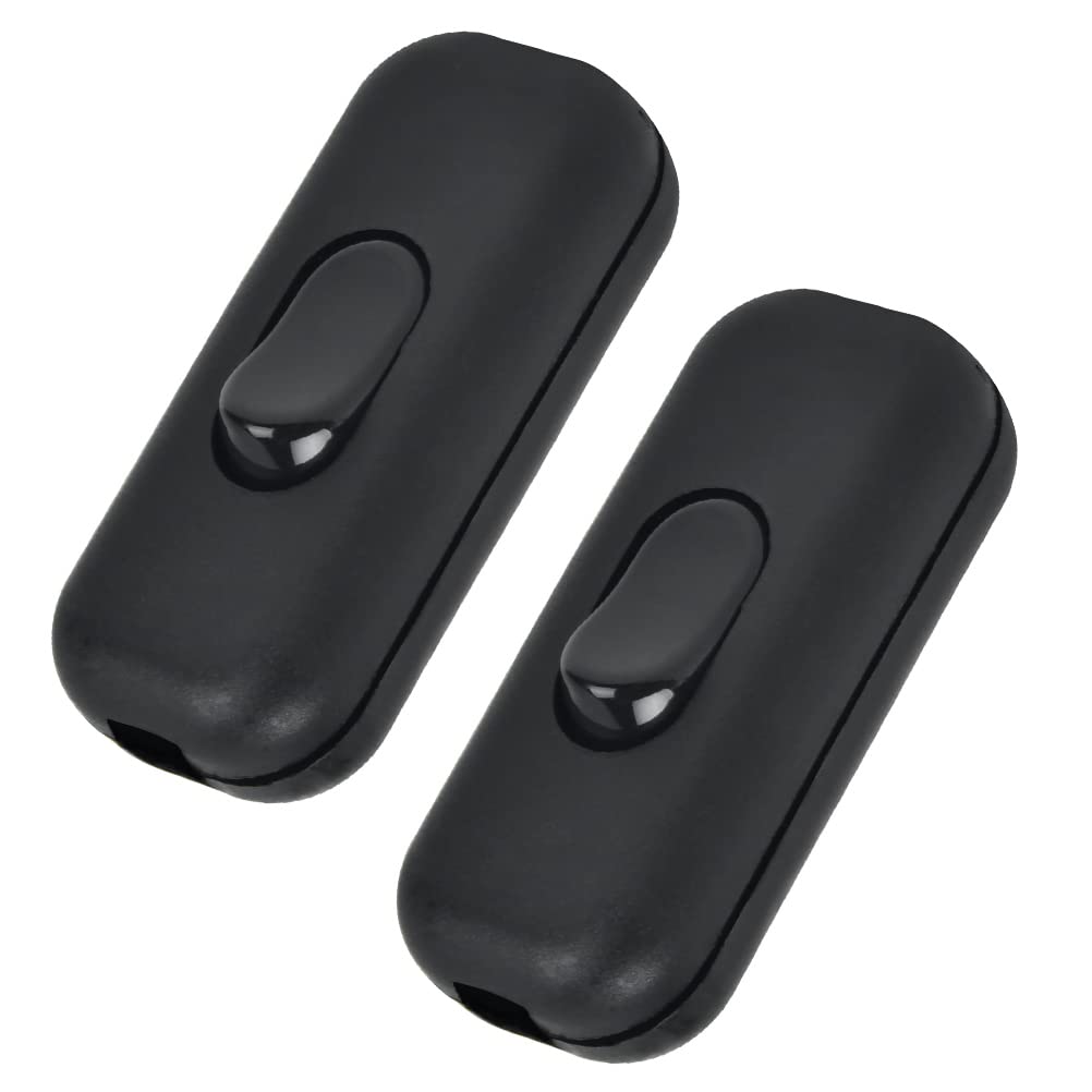 2 Pack Torpedo Switch 6Amp Inline Cord for Small Appliance or Lamp Flat Wire Light Bulb Switch Black