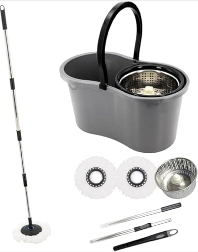 Mop Giratório Balde 9l Cesto inox Reforçado +2 Refis Microfibra Premium Plus- Esfregão Lava e Seca 360 Original