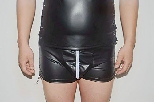 Leather Men Love Underwear Shorts, Western Style Banded Zipper Nightclub Clothing,Black,XL