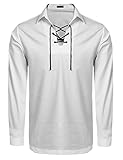 Coofandy Mens Scottish Jacobite Ghillie Kilt Shirt Casual Long Sleeve Lace-up Shirt White XX-Large