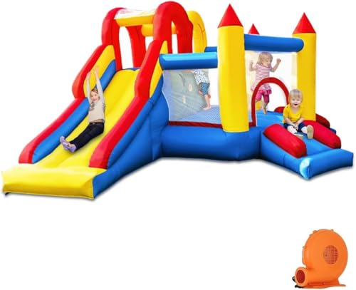 Ballsea Hüpfburg, Aufblasbare Hüpfburg mit Langer Rutsche, Indoor/Outdoor Spielplatz, Sicherheitszertifiziert, Mehrere Spielbereiche, für Kinder 3-10