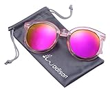 WODISON Womens UV400 Protected Classic Mirrored Lens Clear Frame Sunglasses Pink Lens