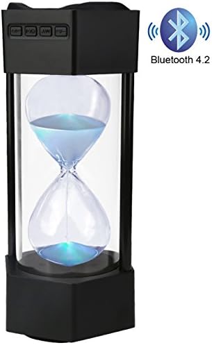 Bluetooth Speaker for iPhone, Portable Bluetooth Speaker with LED Light, Bass Sound, Mobile Speaker Indoor with Glass Hourglass (Black)