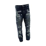 Victorious - Men's Distressed Moto Rips Jeans - Dark Indigo