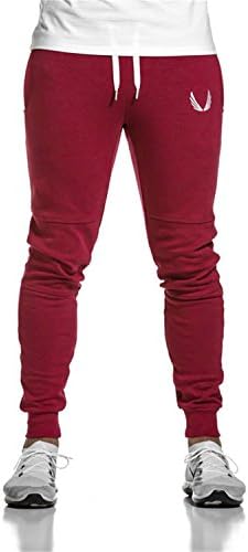 LOKOUO Casual Elastic cotton Mens Fitness Workout skinny SweatTrousers wine M