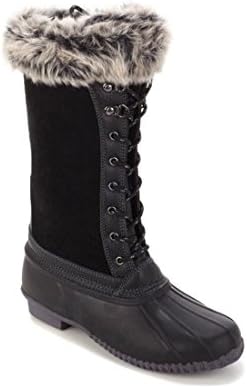 Sporto Waterproof Suede Leather FauxFur Lace-Up Duck Boot Black 10W New 503-725