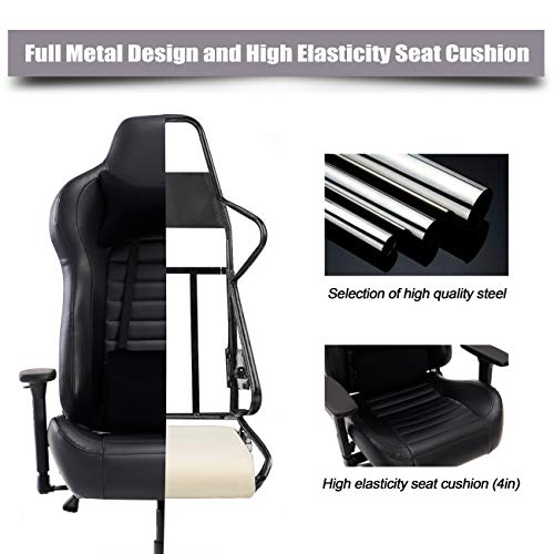 Blue Whale Massage Gaming Office Chair - Metal Base and Special Wave Support,High Back Reclining Racing Game Computer Desk Chair,Ergonomic Leather Executive Chair with Headrest and Lumbar Pillow 8301