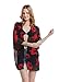 Floral Kimono For Women, Light Chiffon 3/4 Sleeves Beachwear Cover Up Robe Cardigan Bikini Dress(Black&Red,L)