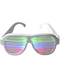 Light Up Shutter Glasses by Glowseen - Sound Reactive - USB Rechargeable Rave Glasses - White