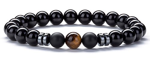 Hamoery Men Women 8mm Lava Rock Wrap Bracelet Braided Rope Natural Stone Stack Bracelet Bangle Set(Set 1)