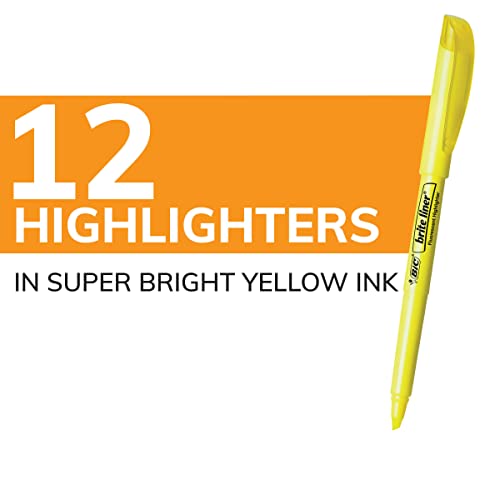 BIC Brite Liner Highlighters, Chisel Tip, Yellow Highlighters, 12Count