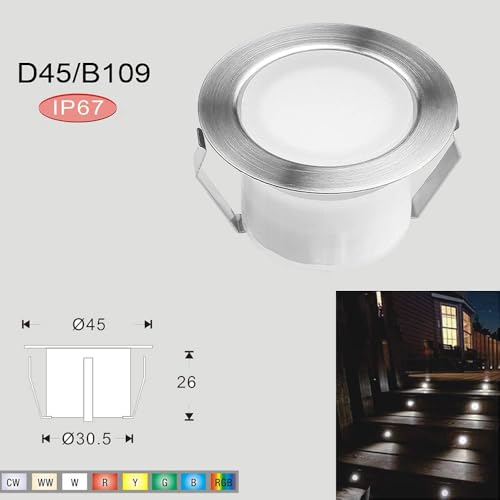 INDARUN WiFi Recessed Floor Lamp RGBW Waterproof IP67 Ø45 mm – Lighting for Patio, Patio, Path, Wall, Garden, Decoration, Indoor and Outdoor (Pack of 20)