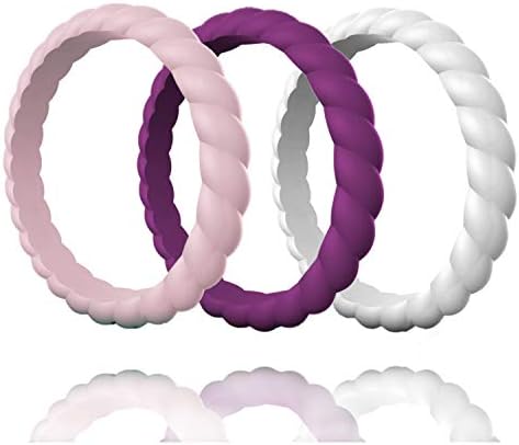 Stackable Silicone Wedding Ring for Gym Sports Outdoor Women, Durable Rubber Band Pack of 3-7-10