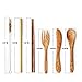 Coconut Travel Cutlery Set Wooden Utensils Reusable Organic Flatware Set | Knife, Fork, Spoon, Chopstick, Straws and Cleaning Brush with Portable Pouch Gift for Camping Office Lunch NATURALNEO