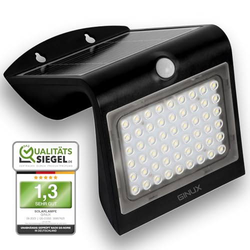 GINUX Solarlampen für außen mit Bewegungsmelder - Solar Wandleuchte aussen mit Superhellen LEDs und PIR-Sensor, Solar LED Strahler für Wand und Garten