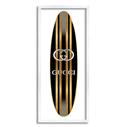 Stupell Industries Sleek Black Stripes Glam Designer Fashion Surfboard, Design…