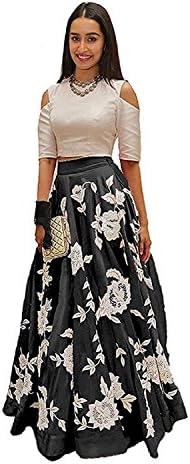 Radhe Creation Women's Silk Semistiched Lehenga Choli (Black)