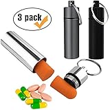 3 Packs Aluminum Pill Fob Ear Plug Case, Waterproof Outdoor Survival Tin Container Big Match Storage Camping Essentials Medicine Nitroglycerin Pill Holder Portable with Key Ring