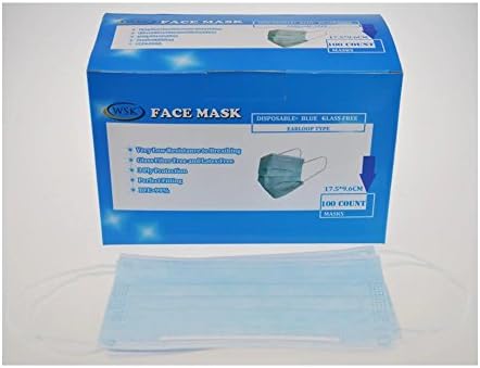 WSK Disposable 3 Ply Soft Nonwoven Earloop Face Mask, Safety Mask, Box of 100 pieces in Blue