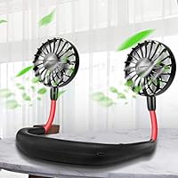 USB Fan, Portable Fan, Hanging Necklace Rechargeable Fan, Foldable 360 Degree Rotating Double Head Tiny Fan with Adjustable 3 Speed(Black)