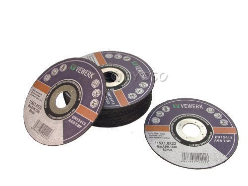 BERGEN 10 Pack Flat Centred Stainless Steel Cutting Discs For 4.5 Inch Angle Grinder 115 x 1 x 22mm BER8010