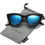 SojoS® Fashion Classic Celebrity Bold Thick Womens Ladies Cat Eye Sunglasses SJ2939 Black Frame/Blue Revo Lens