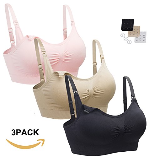 3PACK Nursing Bra Wireless bra Women's Sleeping Maternity Bra Breastfeeding Bra 3pcs/Pack(1beige-1black-1pink) X-Large