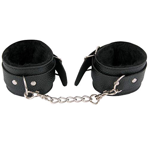 Handcuff, Lichee Pattern Handcuff, Durable Leather Adjustable Handcuff, Multifunctional Handcuff, Super Soft Fur Handcuff (Black) - Thumbnail 4
