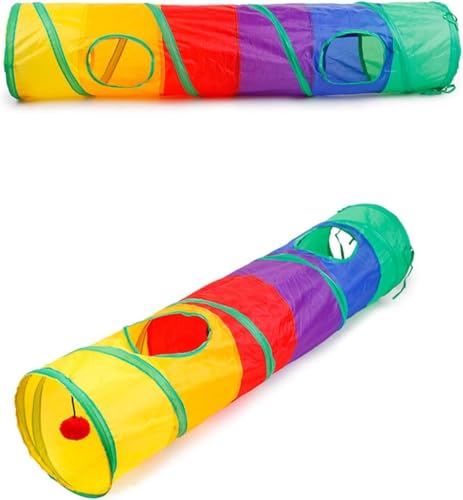 Play Tunnel for Cats, Rabbits and Small Pets, Foldable Play Tunnel for Cats, Rabbits and Small Pets, 115cm Long with Hanging Ball, Sturdy and Space Saving Pet Tunnel