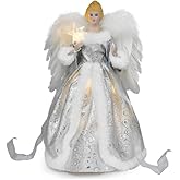 Christmas Angel Treetop Figurine, 12.6 Inch LED Treetop for Christmas Tree Ornaments, Angel Tree Topper Lighted for Tree Decorations Party Favors (White Angel)