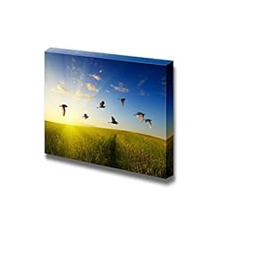 Canvas Prints Wall Art - A Flock of Birds Flying Away in The Sunrise | Modern Wall Decor/Home Decoration Stretched Gallery Canvas Wrap Giclee Print. Ready to Hang - 12" x 18"