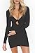 ioiom Sexy V Neck Dresses for Women Sunfury Keyhole Long Sleeve Ruched Wrap Dress Above Knee Length Black M