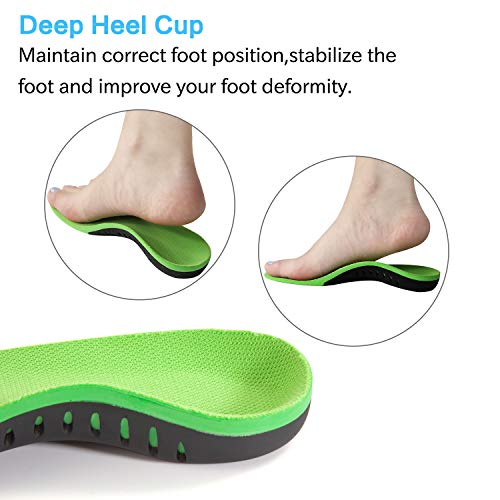 Shoe Insoles, MIBOTE 2 Pairs Arch Support Orthotic Shoes Insert Insoles Sports Gel Plantar Professional Fasciitis Insoles for Men/Women - Relieve Foot Pain (Green,M)