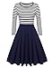 ACEVOG Women's Vintage Stripes Patchwok A-line Long Sleeve Cocktail Dress