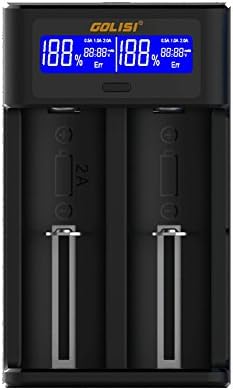 Golisi Smart Battery Charger, I2 2A Universal Battery Charger with USB Port and LCD Display 2-Bay Speedy Intelligent Charger for Ni-MH Ni-Cd AA AAA Li-ion Rechargeable Batteries