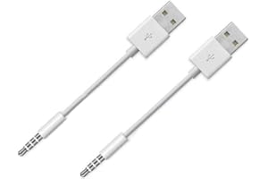 Amicable USB Date Charger Cable Replacement for iPod Shuffle Charger Cable,(2-Pack) 3.5mm Jack/Plug to USB Power Charger Sync