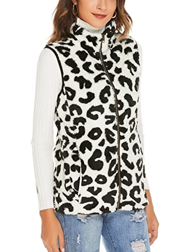 FINWANLO Women\'s Sleeveless Zip Up Fuzzy Fleece Lightweight Fall Warm Zipper Vest With Pockets