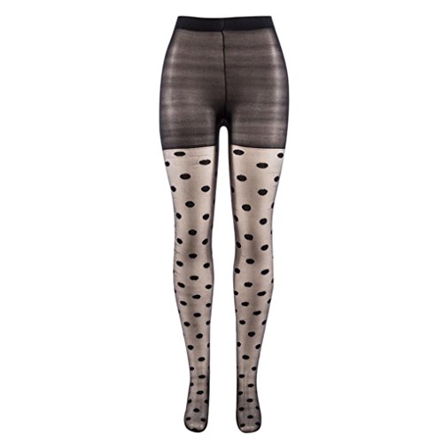KingWo Hot Cross Bandage Open Crotch Transparent Fishnet Tights Sexy Pattern Sexy Stockings Women Pantyhose Sexy Lingerie (Black Polka Dot)