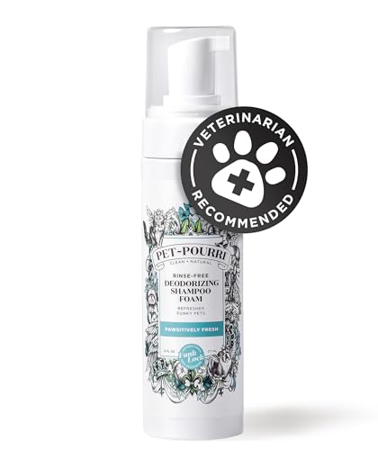 POO-POURRI RINSE-FREE DEODORIZING DRY SHAMPOO FOR DOGS & CATS – MOISTURIZING SKIN & COAT SOOTHING FORMULA – PLANT BASED INGREDIENTS – PINEAPPLE, JASMINE & PEAR – NO RINSE FOAM SHAMPOO FOR PET ODOR