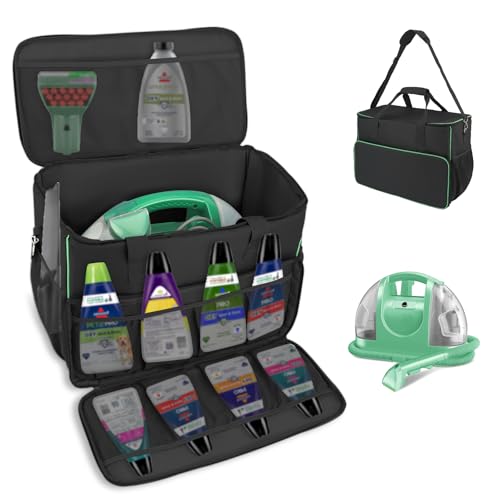 Carry Bag for Bissell Little Green Machine 1400B, Large Storage Bag Carrying Case for Bissell Carpet Cleaner, Car Vacuum Attachments Cleaning Tools Organizer, Cleaner Solution Pocke, Black(Bag Only)