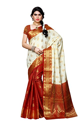 Mimosa By Kupinda Artificial Silk Saree With Patli Kanjivaram Style Color:Off White(3413-225-PT-HWT-MRN)