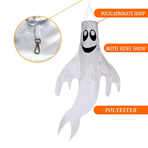 Halloween Ghost Windsocks Flag,Cute Outdoor Hanging Halloween Friendly Ghost Decorations for Front Yard Patio Lawn Garden Party Decor,Includes Swival Hanging Clip (18 INCH)...